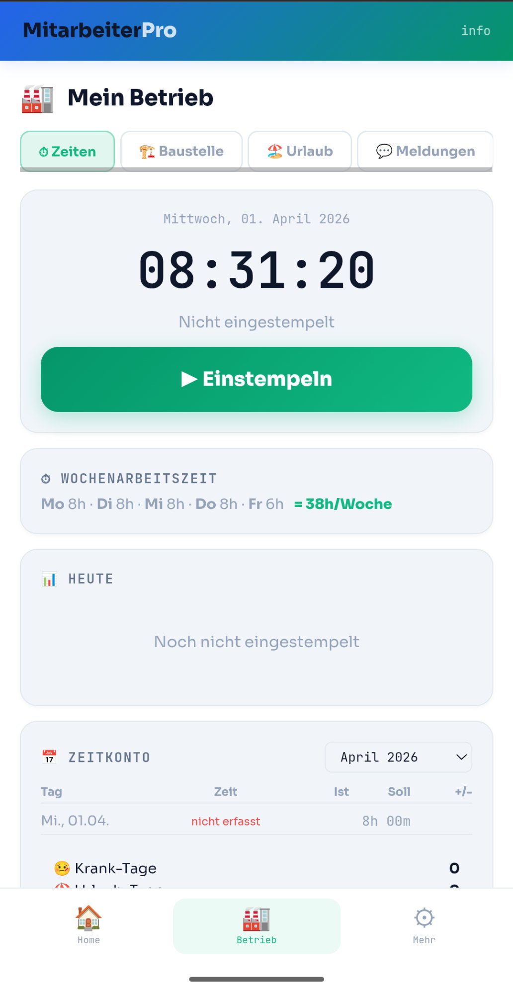 MitarbeiterPro Zeiterfassung